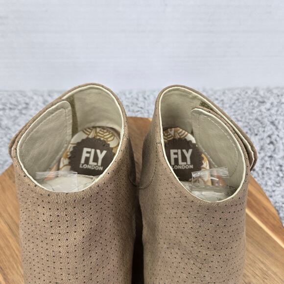 Fly London Ypul Taupe Perforated Peep Toe Ankle Strap Wedge Sandals Womens 39 - Picture 9 of 16
